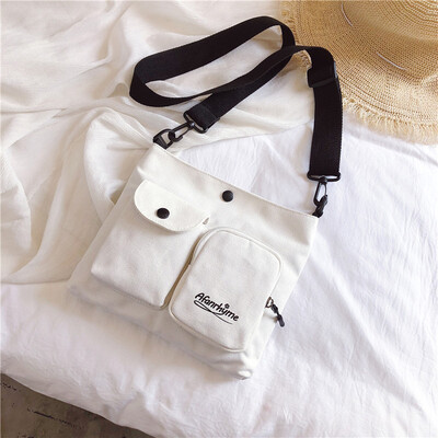 

Summer simple small bag Korean version of Joker wide shoulder strap womens bag 2019 new canvas small square bag shoulder Messenge