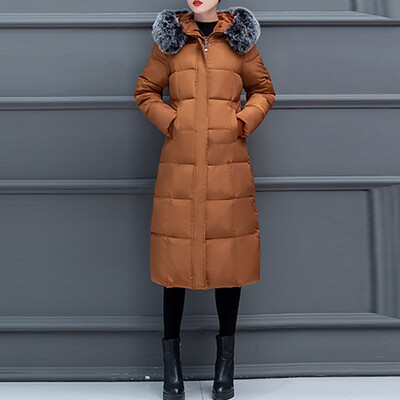 

Gobestart Women Outerwear Button Coat Long Cotton-padded Jackets Pocket Hooded Coats