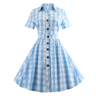 

Shirt Collar Plaid A Line Dress