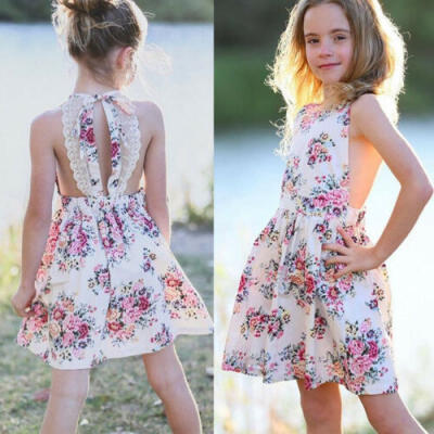 

Princess Kids Baby Girls Summer Floral Lace Strap Dress Party Tulle Tutu Dress