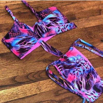 

2019 new bikini explosion print bikini womens split swimsuit Europe&America hot sexy swimsuit purple