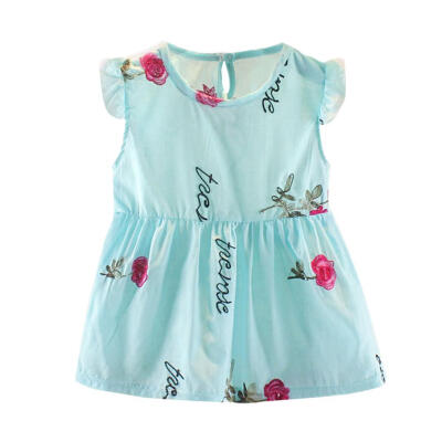 

Floral Print Dress Girls Kids O-neck Summer Cup Sleeve Princess Dresses