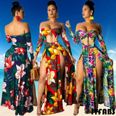 

Women Summer Floral Party Off Shoulder Beach Dresses Long Maxi Dress Sundress