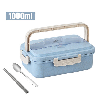 

Lunch Box Wheat Straw With Chopsticks & Spoon Microwave Food Container Durable