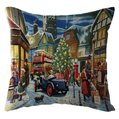 

Tailored Christmas Snow House Pillow Case Linen Sofa Throw Cushion Cover Home Decor