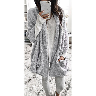 

Roseonmyhand Women Autumn Long Sleeve Thick Hooded Open Stitch Coat Jacket Cardigan