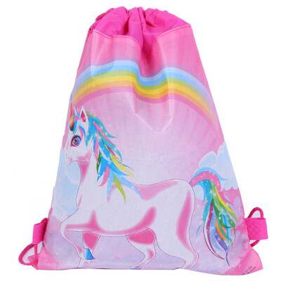 

Cute Unicorn School Bag Girl Drawstring Bag Children Non Woven Fabric Handbag Rainbow Unicorn Snack Backpack