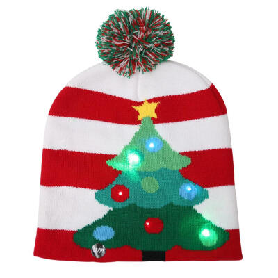 

LED Christmas Hat Cute Winter Warm Xmas Tree Knitted Cap Decoration Gift