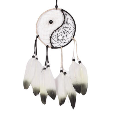 

Taiji Dream Catcher Circular Net With Feathers Wall Hanging Ornament Decora