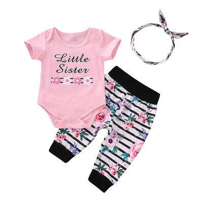 

3pcsset Kids Girls Cute Letter Print Short Sleeve Romper Pants Headband
