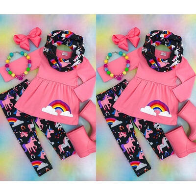 

Unicorn Toddler Kids Baby Girls Clothes T Shirt Tops Pants 2Pcs Outfits Fit For 2-7T