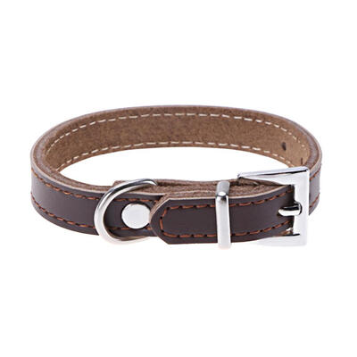 

Dog Collar PU Leather Solid Coffee Color Puppy Cat Pet Neck Belt Tie Supply