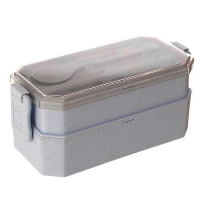 

Students Sealed Wheat Straw Thermal Insulation Lunch Container Double-decker Lunch Box Including Flatware-SpoonChopstick