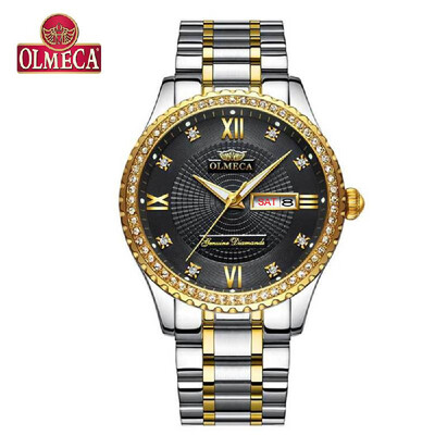 

OLMECA Men Quartz Watch Stainless Steel Band Fashion Multifunction Wristwatch 3ATM Luminous Display Calendar Date Watches