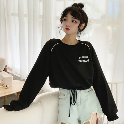 

Autumn Fashion Women Sexy Long Sleeve Letter Embroidery O-Neck T Shirt Crop Tops Sweatshirt