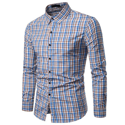 

Men Plaid Casual Long Sleeve Shirt Soft Slim Fit Style Man Clothes