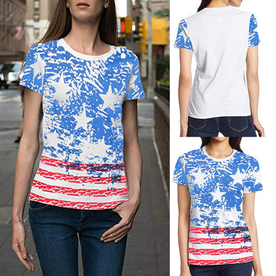 

Nomeni Women Plus Size Independence Day Short Sleeve Summer T-shirt Tops