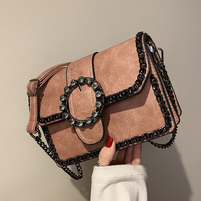 

Hong Kong style 2019 new Korean version of ins overfire chic womens single shoulder bag retro chain slanted small square bag
