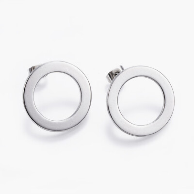 

304 Stainless Steel Ear Studs Flat Round Stainless Steel Color 21x15mm Pin 08mm