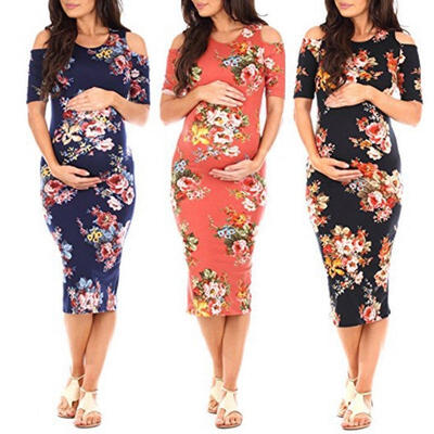 

Pregnant Women Cold Shoulder Flpral Long Maxi Dresses Maternity Gown Photography Photo Shoot Clothes