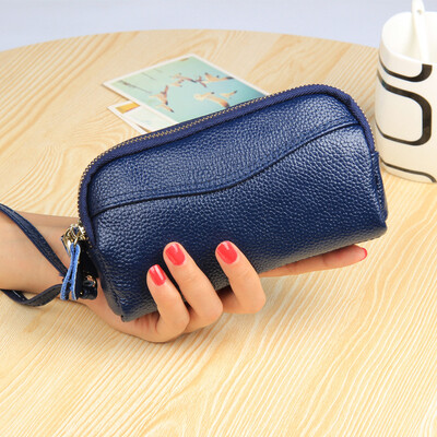 

Has been quality inspection new cowhide leather Europe&the United States fashion mobile phone bag double zipper ladies clutch bag purse handbag