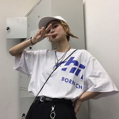 

Womens Round Neck Letter Print Short Sleeve Loose T-Shirt