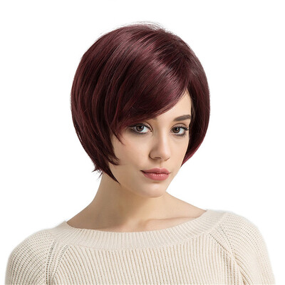 

〖Follure〗Natural Red Oblique Bangs Short Straight Hair Womens Fashion Synthetic Wig