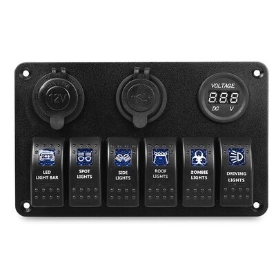 

Vehicle 5 Pin Double LED Light Dual USB Charger 6 Bit Switch Voltmeter Composite Panel Water Resistance Cover
