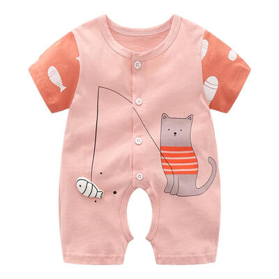 

Baby Boys Girls O-Neck Cartoon Romper Short Sleeve Front Buttons Jumpsuit