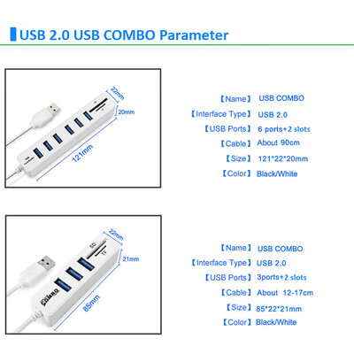 

JDL-HSD8 USB Hub Combo Splitter 36 Ports Optional USB 20 High Speed Mini 2 In 1 SD TF Card Reader for Laptop Computer