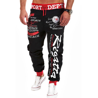

Gobestart Men Casual Loose Letter Print Drawstring Elastic Waist Long Pants Trousers