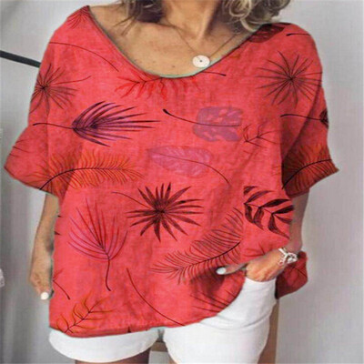 

Starmoon Women Loose Casual O Neck Short Sleeves Print T Shirts Summer Shirts