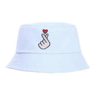 

Folding Snap Finger Heart Embroidery Unisex Outdoor Bucket Cap Fisherman Sun Hat