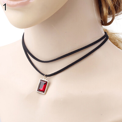 

Rectangle Pendant Double Layers Velvet Chain Choker Short Necklace Lady Gift