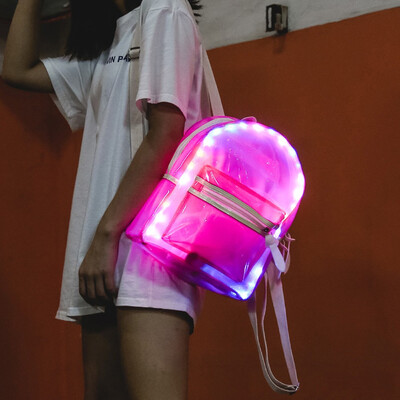

Tailored Glitter Jelly Womens Bag Lantern LED Light Transparent Backpack Electronic Bag