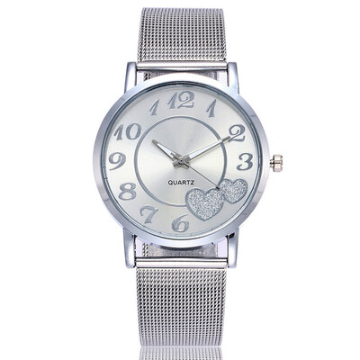 

Hot gold mesh belt watch fashion grid Arabic numerals ladies heart watch