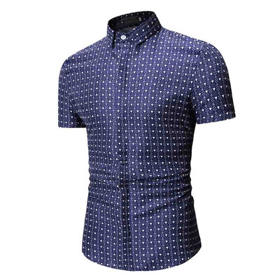 

Tailored Mens Summer Print Turn-Down Collar Slim Fit Short Sleeve Top Shirt Blouse
