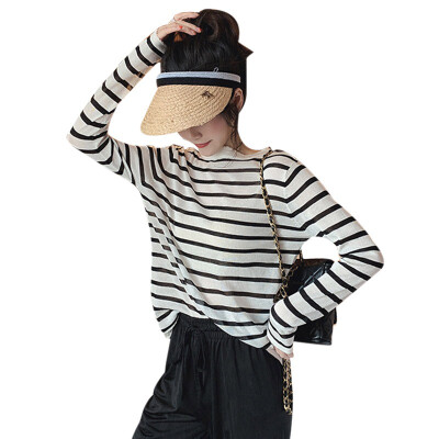 

Womens Pullover Casual Round Neck Striped Long Sleeve Loose Knitted Top T-Shirt