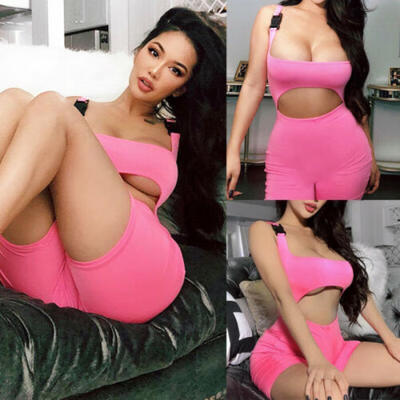 

USSTOCK Women Sport Yoga Gym Pink Romper Suit Fitness Jumpsuit Bodysuit Crop Top