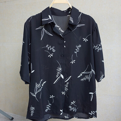 

Starmoon Fashion Women Top Lapel Smock Printing Shirt Half Sleeve V-Neck Loose Blouse