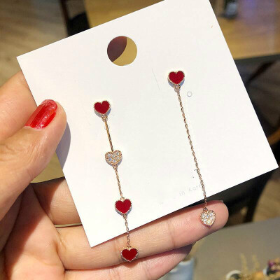 

2019 New Alloy Trendy Water Drop Women Dangle Earrings Korean Asymmetric Love Simple Earrings Long Little Red Heart Eardrops