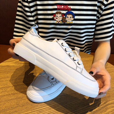 

Korean Harajuku ulzzang Joker White Shoes Female Spring&Summer Students Thick-soled Lace Plate Shoes for Leisure