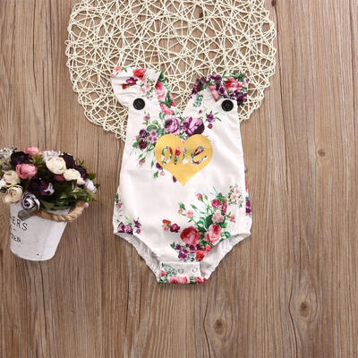 

Casual Newborn Baby Girls Rompers Ruffle Floral Bodysuit Outfit Sunsuit 0-24M