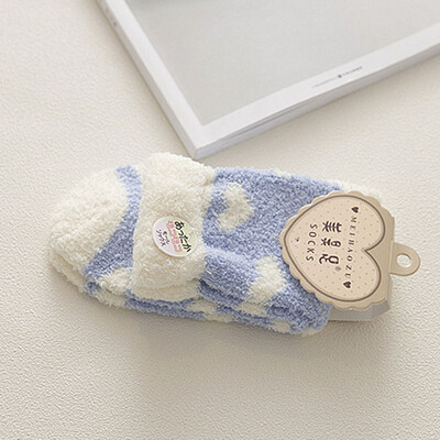 

Womens 1Pair Coral Fleece Fuzzy Ankle Socks Cute Thicken Heart Printed Napping Indoor Floor Socks Warm Antiskid Sock
