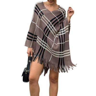 

Women Autumn Stylish Concise Striped Elegant Pullover Personality V-collar Sweater Capes