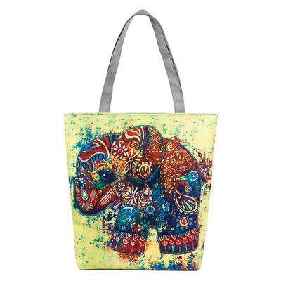 

Women National wind printing Shoulder Handbag Two yellow elephants