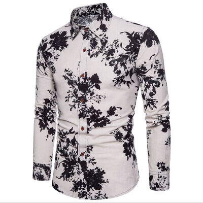 

Men Floral Print Button Down Slim Fit Long Sleeve Casual Dress Shirt Blouse Tops