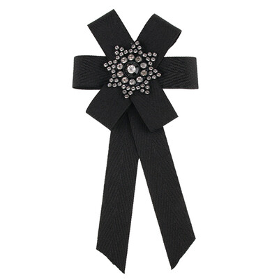 

New Style Baroque Fabric Bowknot Brooches For Women Fashion Crystal Flower shape Bow Tie Collar Accessory