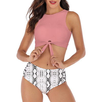 

Roseonmyhand Swimwear Women Two-Piece Tie High Waist Print Swimsuit Push Up Bikini Set