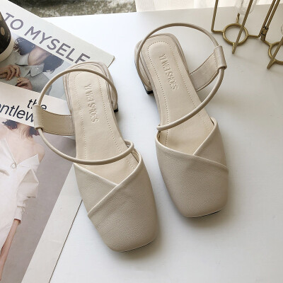 

Summer Korean version of the hundred-set granny shoes low-heeled retro square head cross-top sandals woman